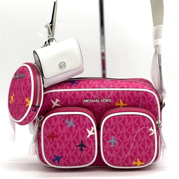 Michael Kors Jet Set Signature Logo Crossbody Bag w Case for Apple AirPods Pro - Picture 2 of 12